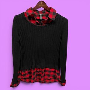 Cute Y2K Style & Co cotton blend grunge 2 in 1 look sweater flannel top